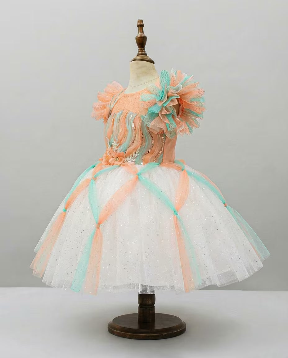 Pastel Princess Ballgown Tulle Birthday Frock with Flowers for Baby & Toddlers | Sana Clothing