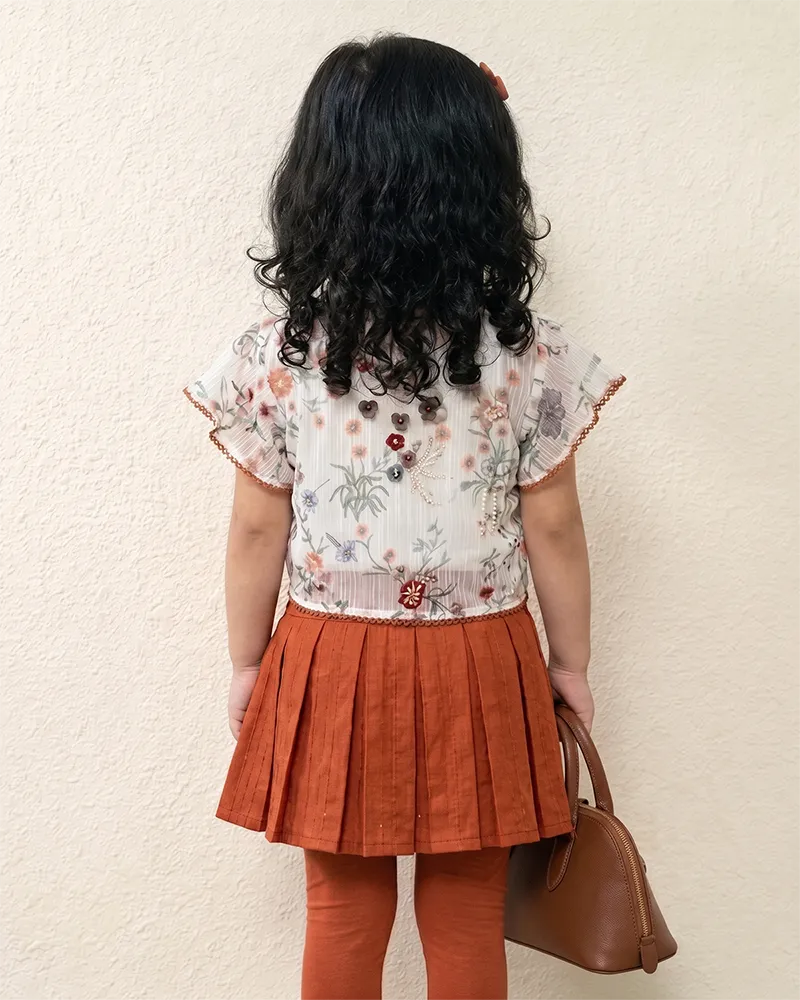 Floral Tie-Up 3-Piece Set (Skirt + Leggings)