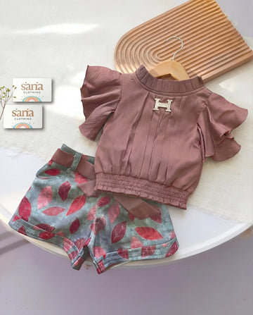Flutter Sleeve Top & Leaf Shorts Set