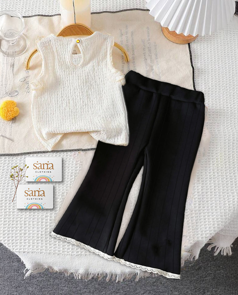 Premium Kids’ Outfit - Elegant Lace Top with Flared Pants