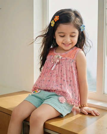 Peach Blossom Dress & Shorts Set