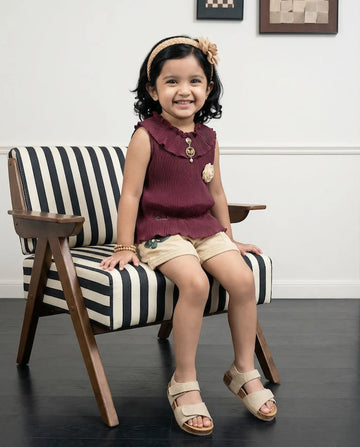 Ruby Pleated Top & Khaki Shorts Set