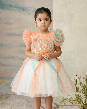 Peach Mint Flower Party Dress