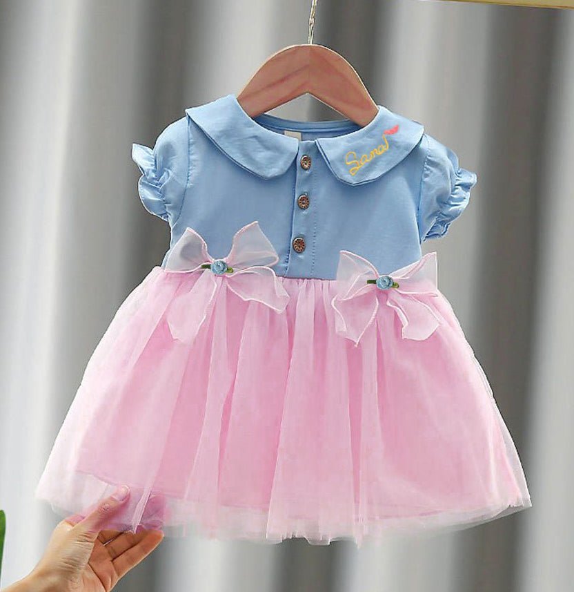 Kid Girl 3D Bowknot Design Mesh Splice Flutter-sleeve Fairy Dress