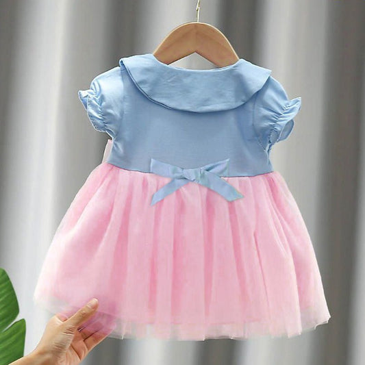 Kid Girl 3D Bowknot Design Mesh Splice Flutter-sleeve Fairy Dress