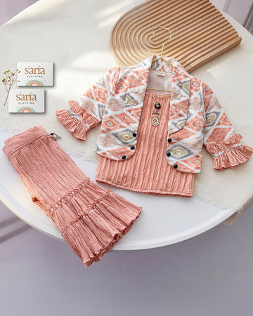 Ikat Jacket & Pleated Top & Pants Set
