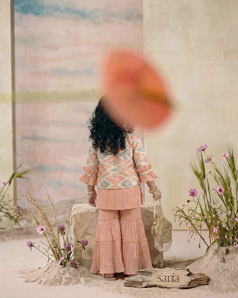 Ikat Jacket & Pleated Top & Pants Set